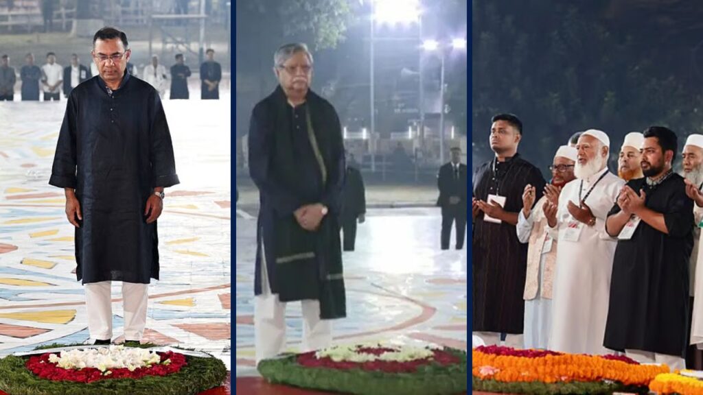 একুশের প্রথম প্রহরে রাষ্ট্রপতি, প্রধানমন্ত্রী ও বিরোধীদলীয় নেতার শ্রদ্ধাঞ্জলি